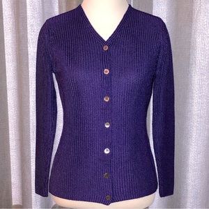 Lauren Ralph Lauren Long Sleeve V Neck Royal Purple Cardigan